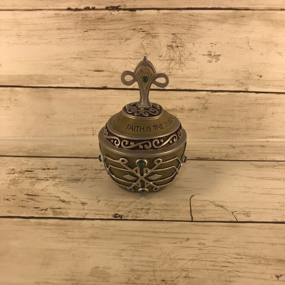 UDC 2001 Faith Trinket Box Hebrews 11:1 Religious Keepsake Resin Silver Tone
